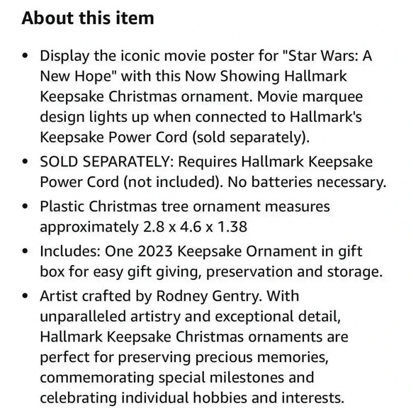 Hallmark Keepsake Christmas Ornament 2023 Star Wars A New Hope Now Showing NOTES - Picture 7 of 7
